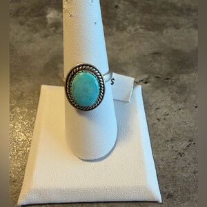 Number 8 Turquoise Oval Stone Sterling Ring - Size 8